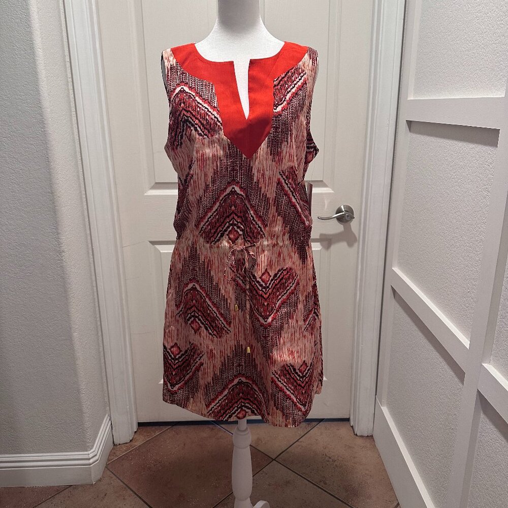 NWT Nick Verreos Slip on Traditional Straight Dress  Size 12 Orange, White